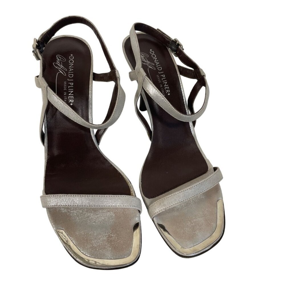 Donald J Pliner Made In Italy‎ Womens Silver Strappy Heeled Sandals Size 9.5M